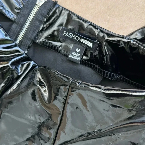 Fashion Nova Pants Shiny Black Vinyl Zippered - Picture 7 of 11